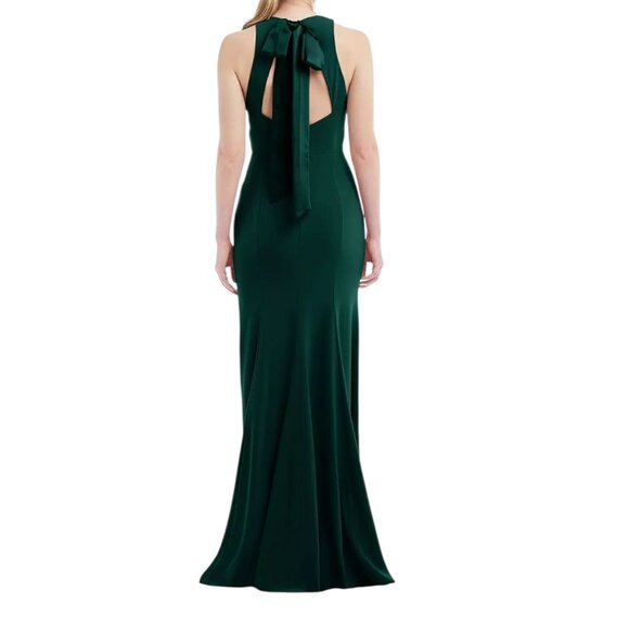 Dessy Collection Evergreen Halter Open Tie Back Front Slit Maxi Dress Size 12R - Picture 2 of 14